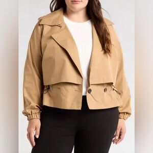 Universal Standard Beige Leonard Cropped Trench Coat Classic Capsule Jacket